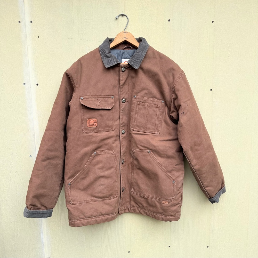Sorel Coat Barn Chore Jacket Brown Canvas/Corduroy Collar Quilted Lining Mens M